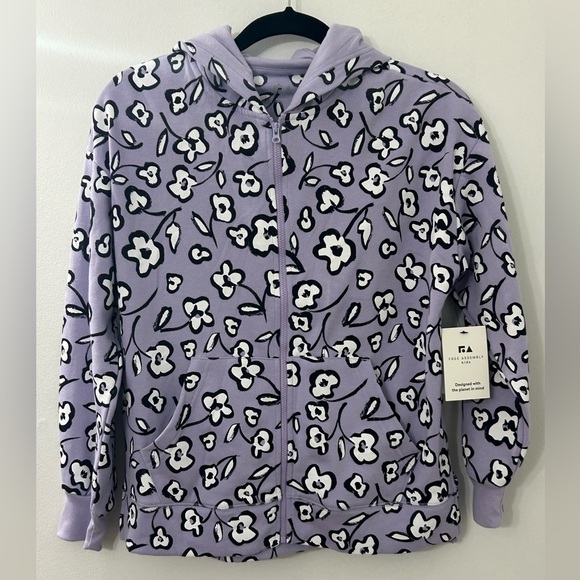 Free Assembly Other - Free Assembly Girls Hooded Sweatshirt Zip-Up Jacket Purple Flowers XL‎ NWT